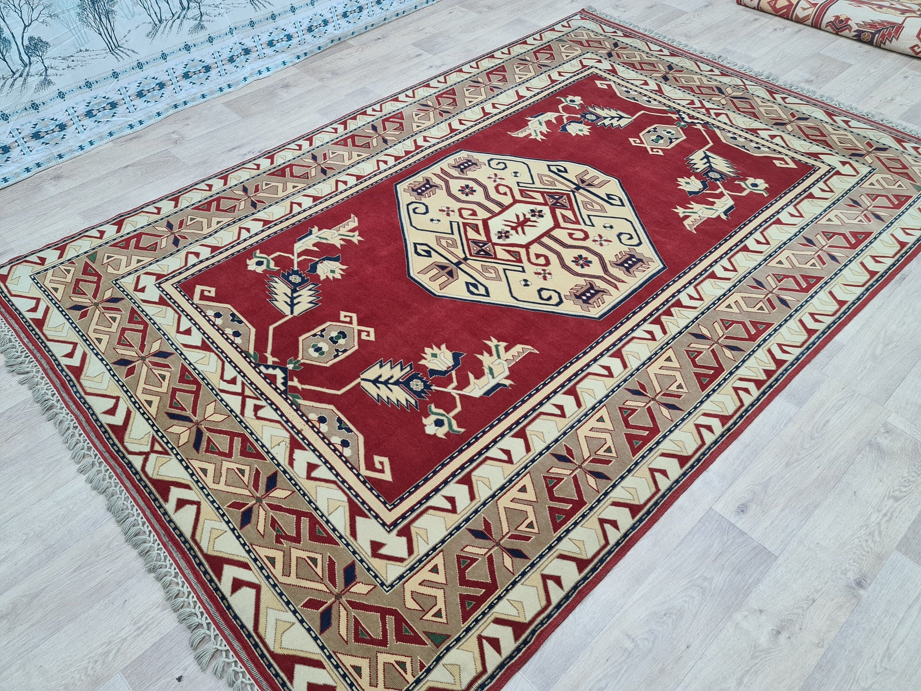 6x9 Red Turkish Rug: Hand-Knotted Wool Vintage Decor