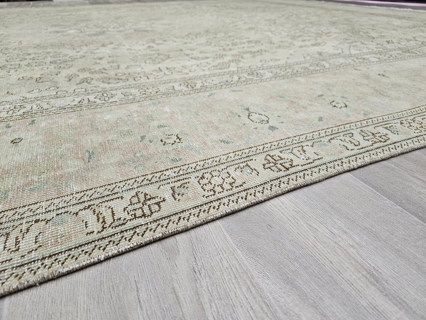 9x12 Vintage Neutral Area Rug/ Hand Knotted Wool Oushak Area Rug for Livingroom //9.40x12.45 feet