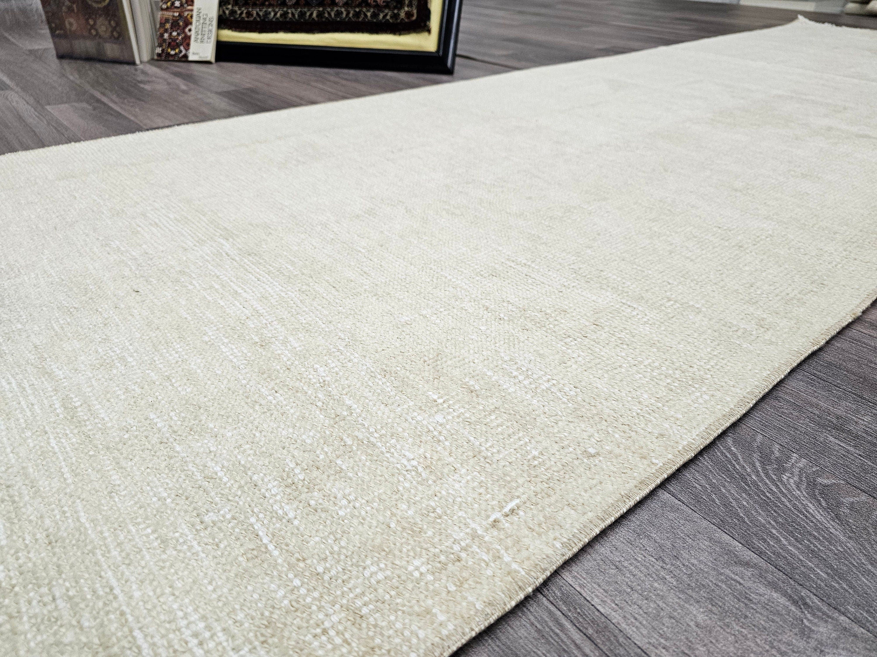 Neutral Turkish Runner Rug: 3x12 Vintage Hand-Knotted Wool Oushak