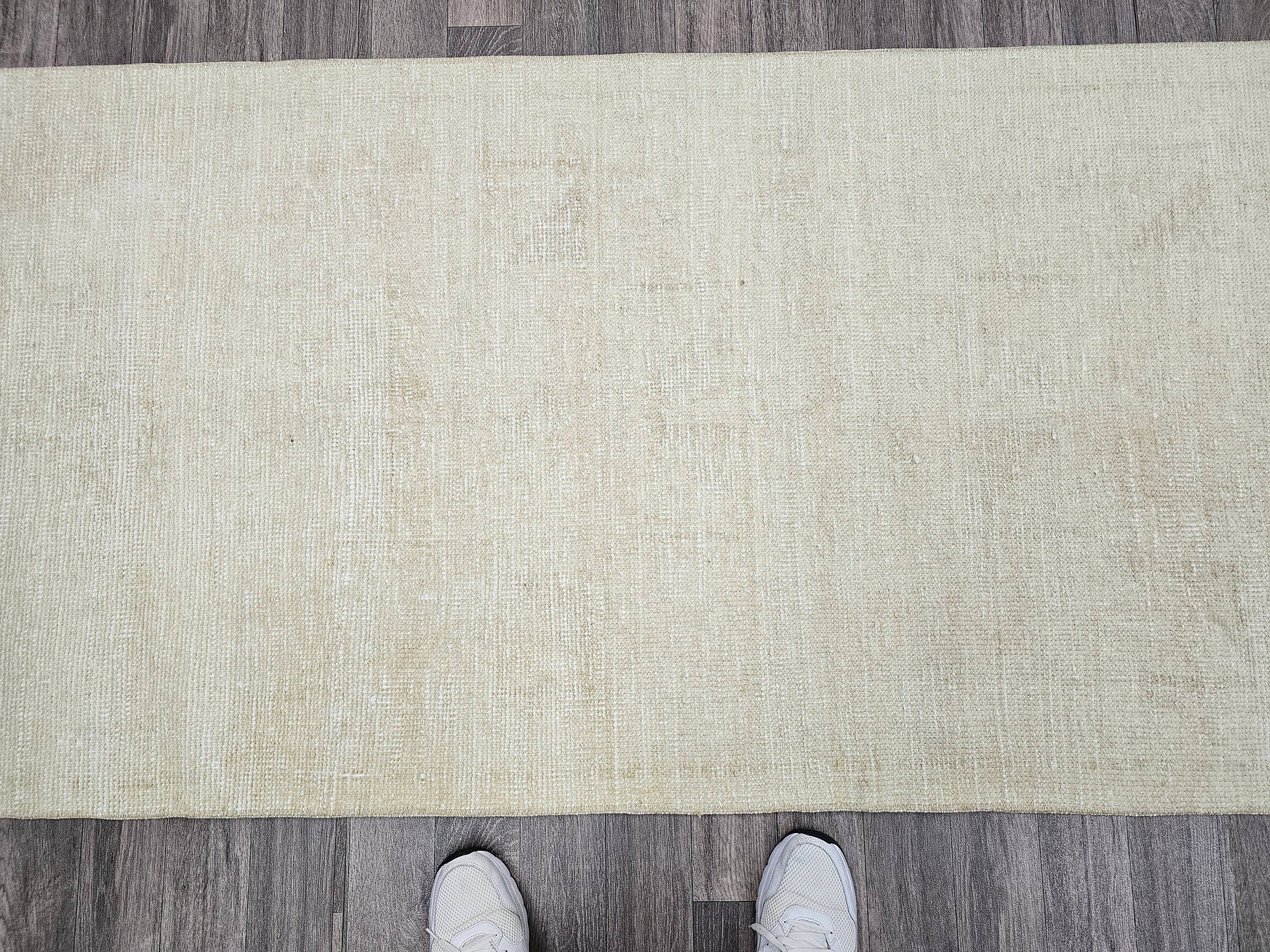 Neutral Turkish Runner Rug: 3x12 Vintage Hand-Knotted Wool Oushak