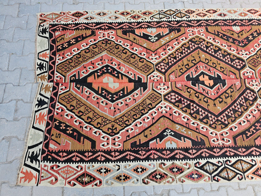 Vintage Turkish Kilim Rug: Hand-Knotted Wool Anatolian Design (5x12 ft)
