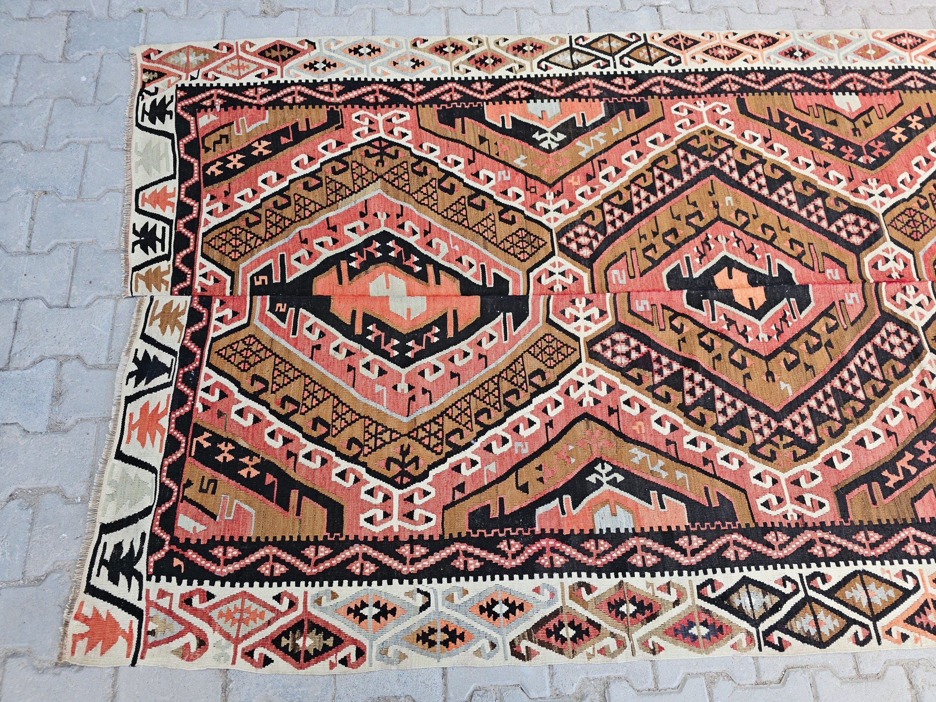 Vintage Turkish Kilim Rug: Hand-Knotted Wool Anatolian Design (5x12 ft)