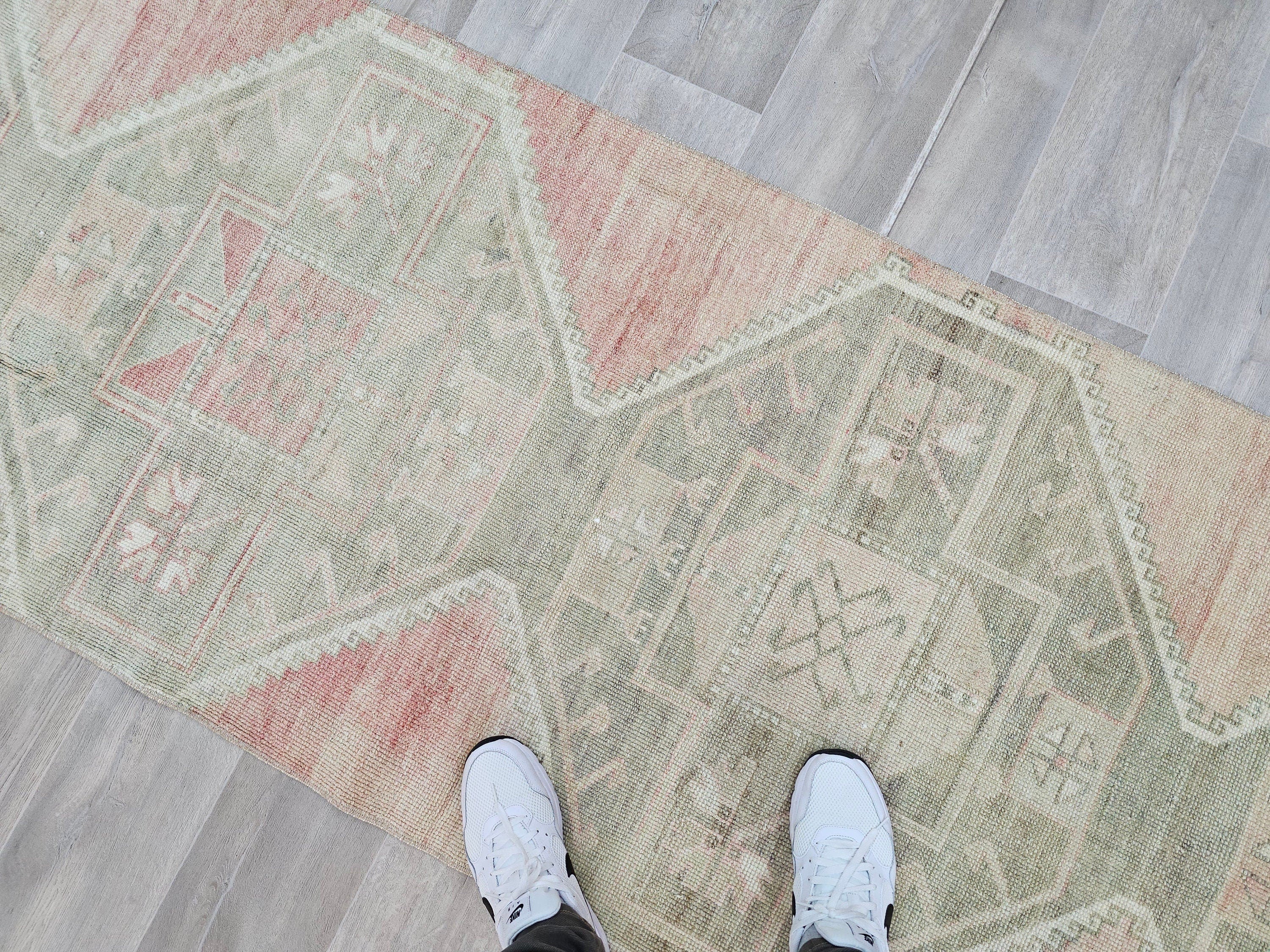 Neutral Oushak Runner Rug: Vintage Boho Entryway Decor (2.95 x 12 ft)