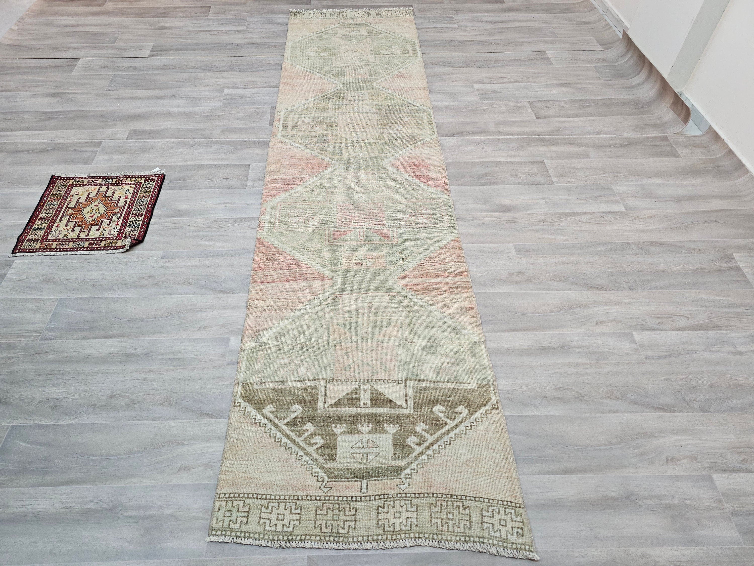 Neutral Oushak Runner Rug: Vintage Boho Entryway Decor (2.95 x 12 ft)