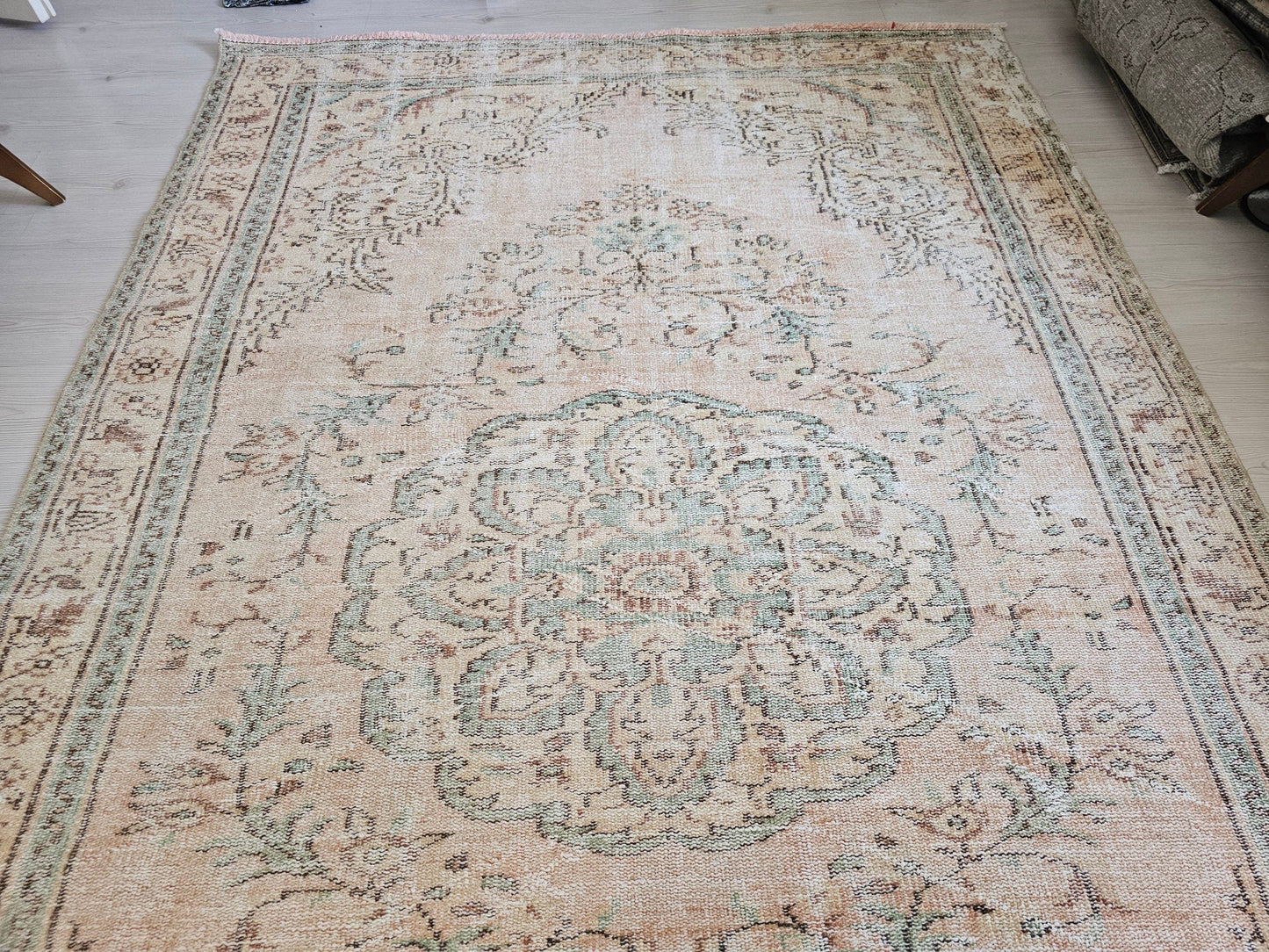 6x9 Vintage Turkish Oushak Area Rug, Rust and Green //5.74x9.20