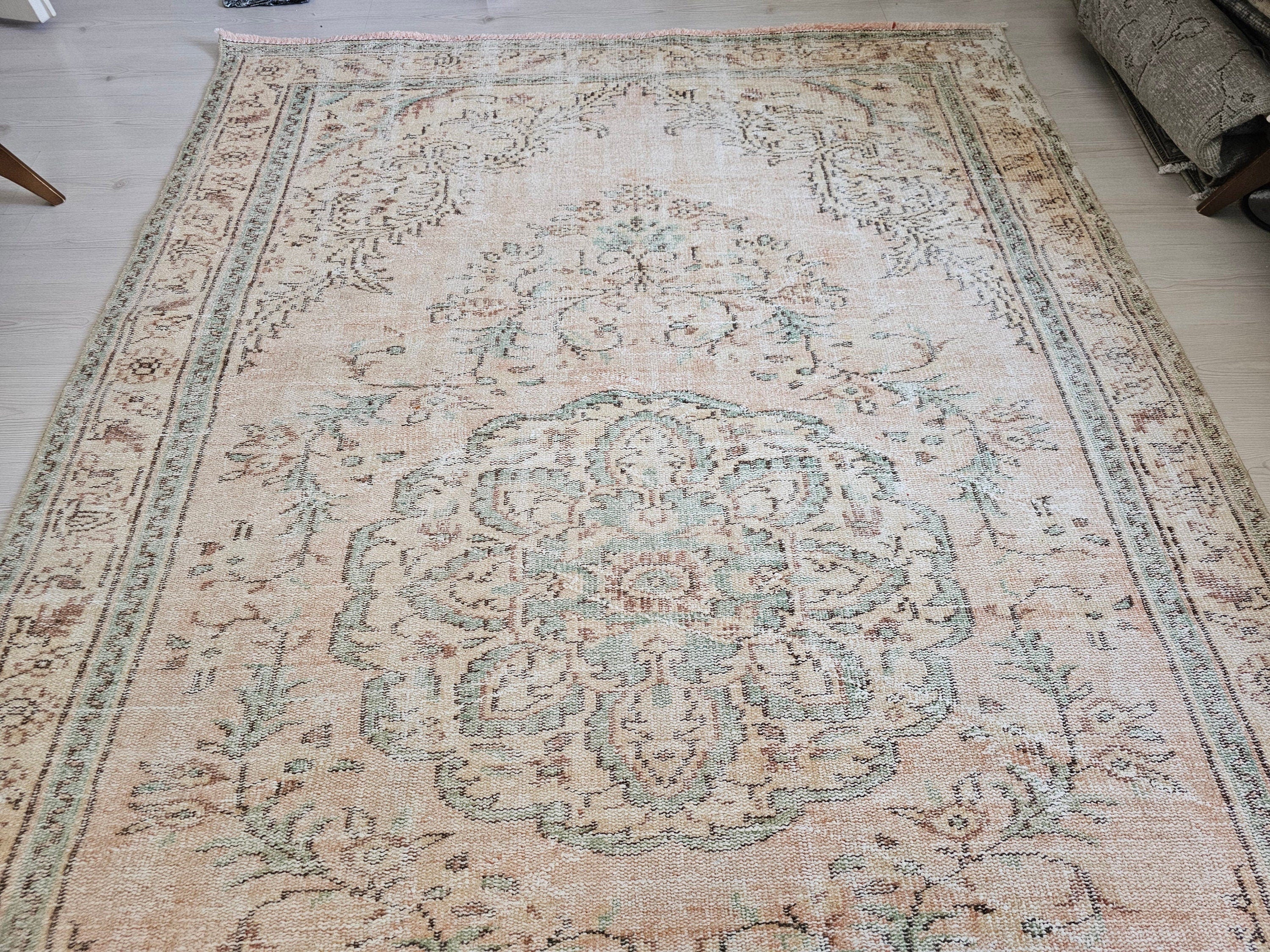 6x9 Vintage Turkish Oushak Area Rug, Rust and Green //5.74x9.20