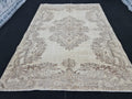 6x9 Vintage Oushak Rug: Hand-Knotted Turkish Wool Medallion Rug