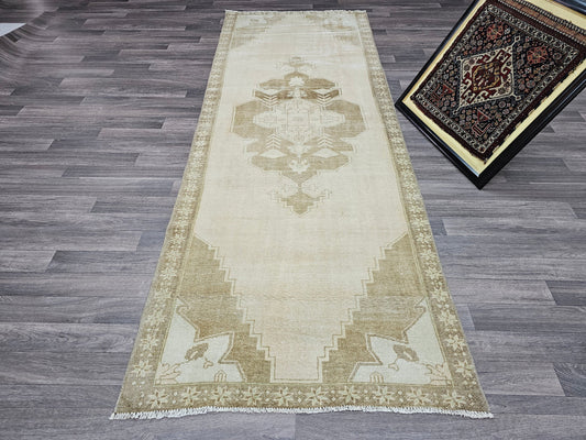 Wide Oushak Runner / 3.50x9.40 feet Hand Knotted Vintage Turkish rug Neutral Color