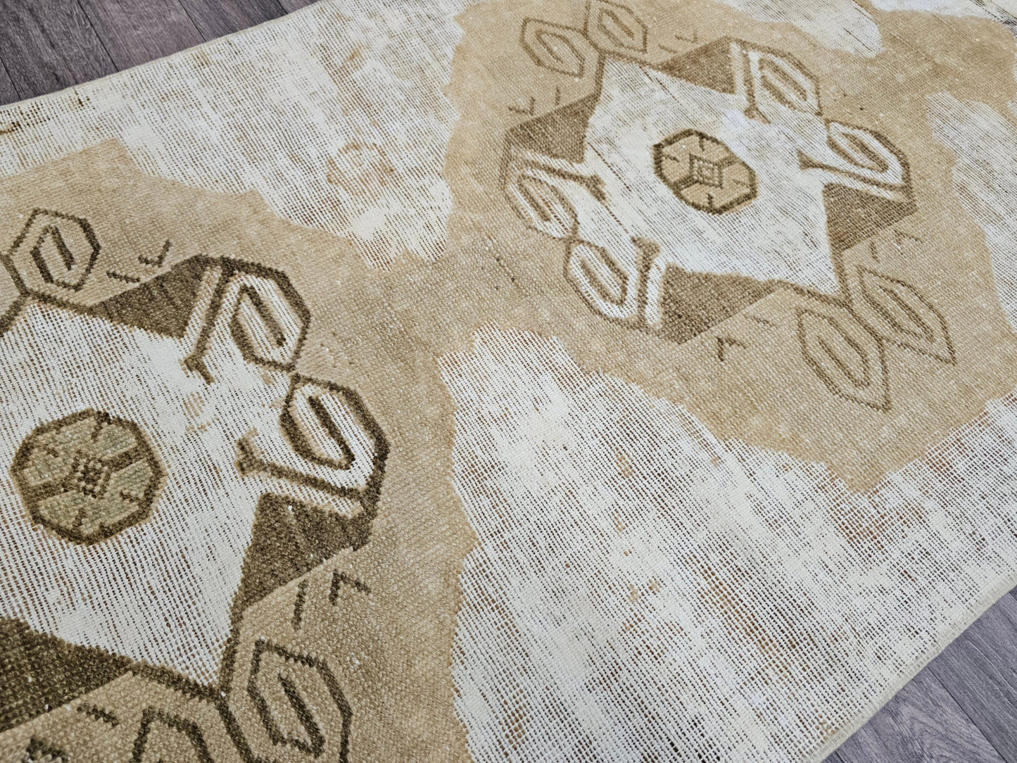 3x11 Hand Knotted Wool Oushak Runner - Neutral Vintage Turkish Runner - Hallway Runner - Pale Oushak Runner Rug - Cream Beige Brown Runner