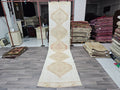 Neutral Turkish Oushak Runner Rug: Wool Hallway Rug, Boho Decor (3.10x13.20 ft)
