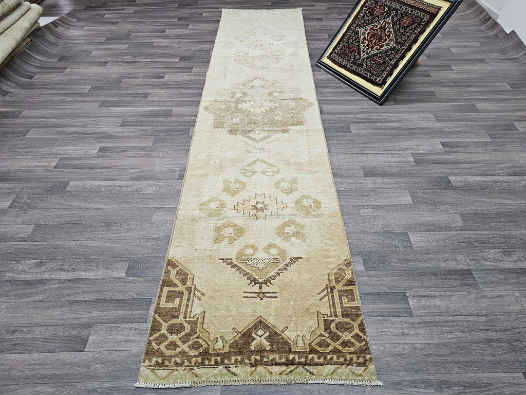 Neutral Turkish Oushak Runner Muted Beige Brown