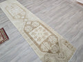 Hand Knotted Turkish Wool Runner Rug: Neutral Anatolian Design (2.50x11.85 feet)