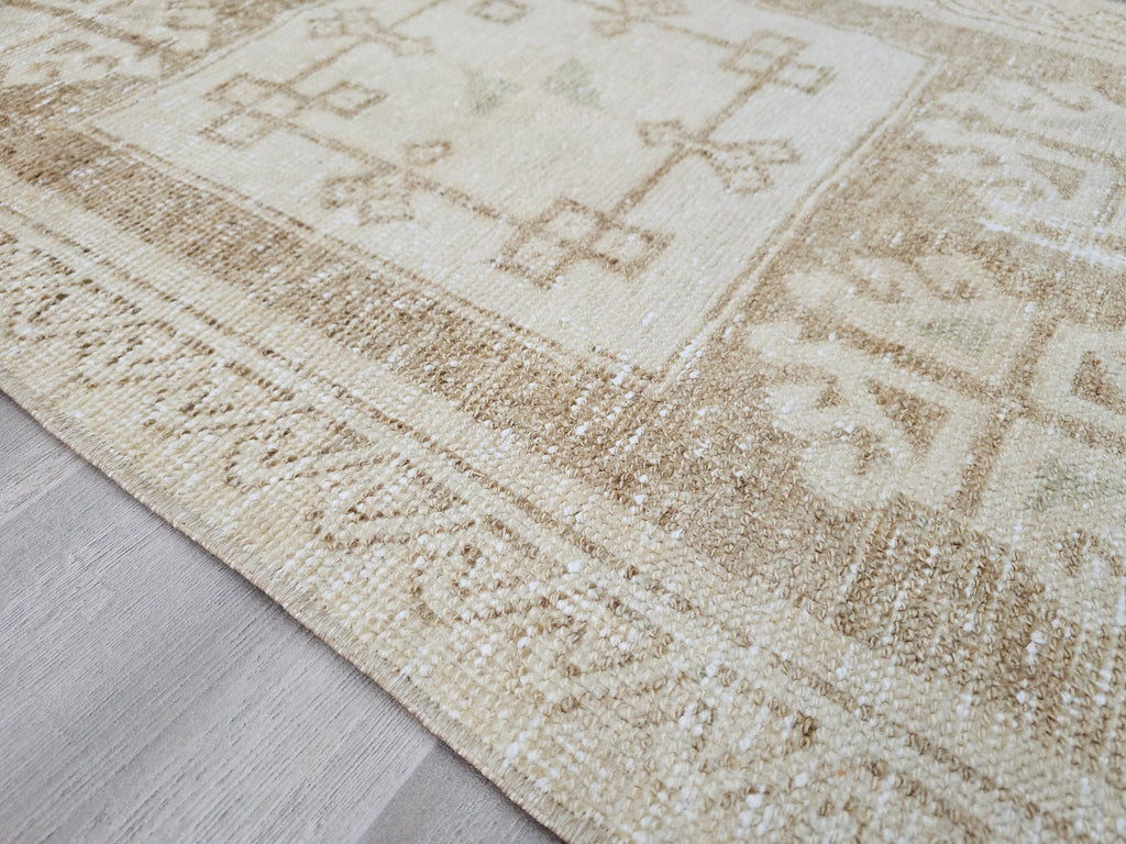 Hand Knotted Turkish Wool Runner Rug: Neutral Anatolian Design (2.50x11.85 feet)