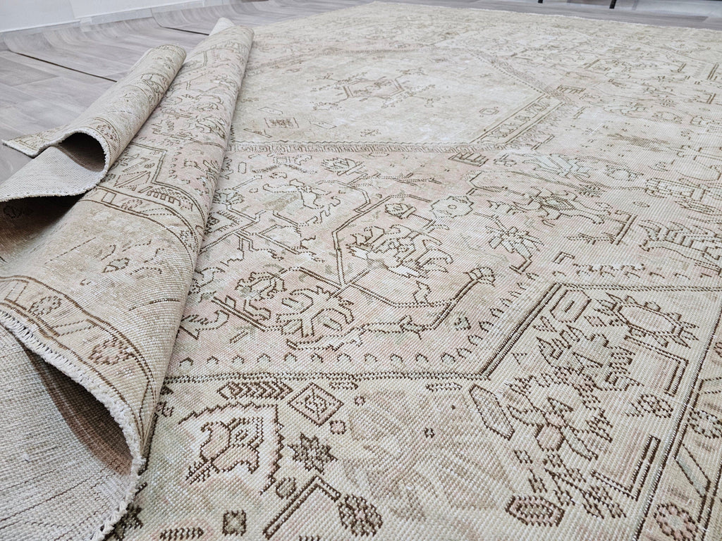 10x12 Vintage Hand-Knotted Turkish Rug: Neutral Persian Design