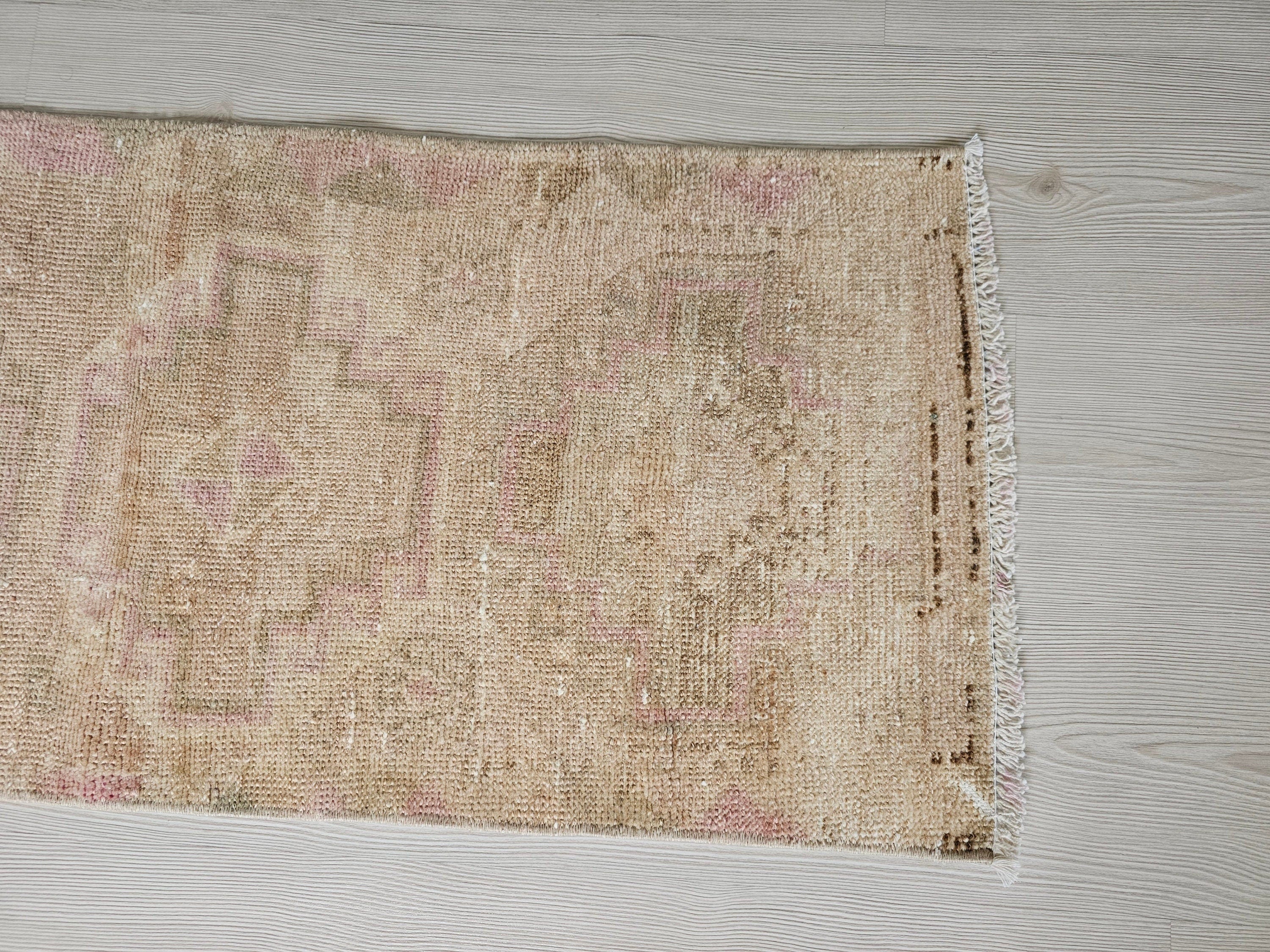 19x37 inches Vintage Authentic Turkish Doormat - Small Oushak Rug for Scandinavian Bathroom - Neutral Doormat