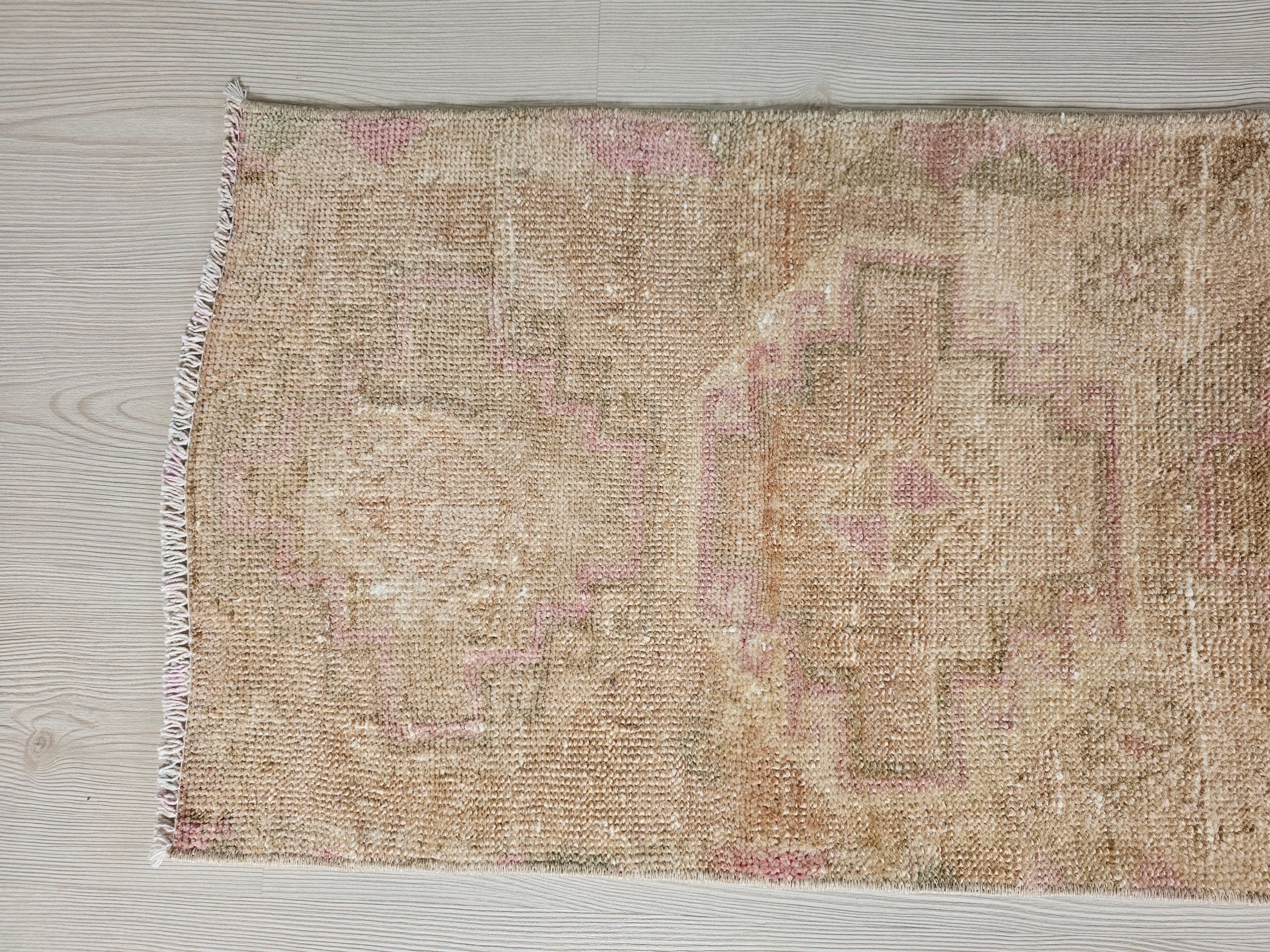 19x37 inches Vintage Authentic Turkish Doormat - Small Oushak Rug for Scandinavian Bathroom - Neutral Doormat