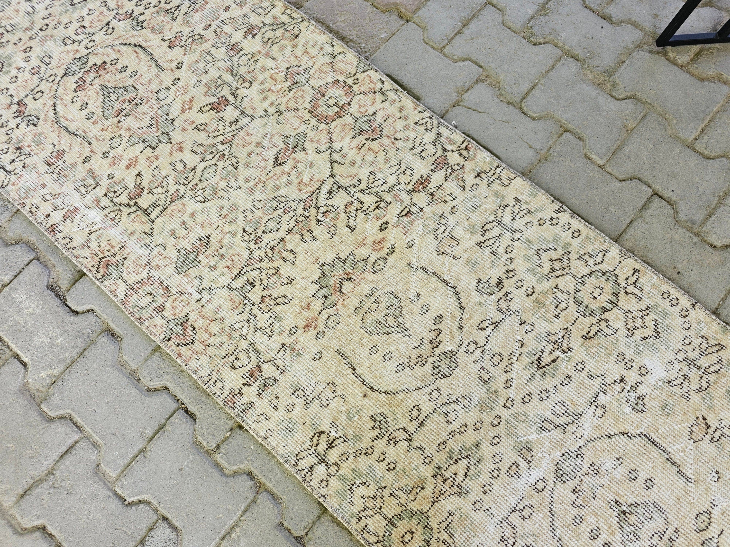 2x10 Narrow Vintage Turkish Oushak Runner Rug for aisle and hallway