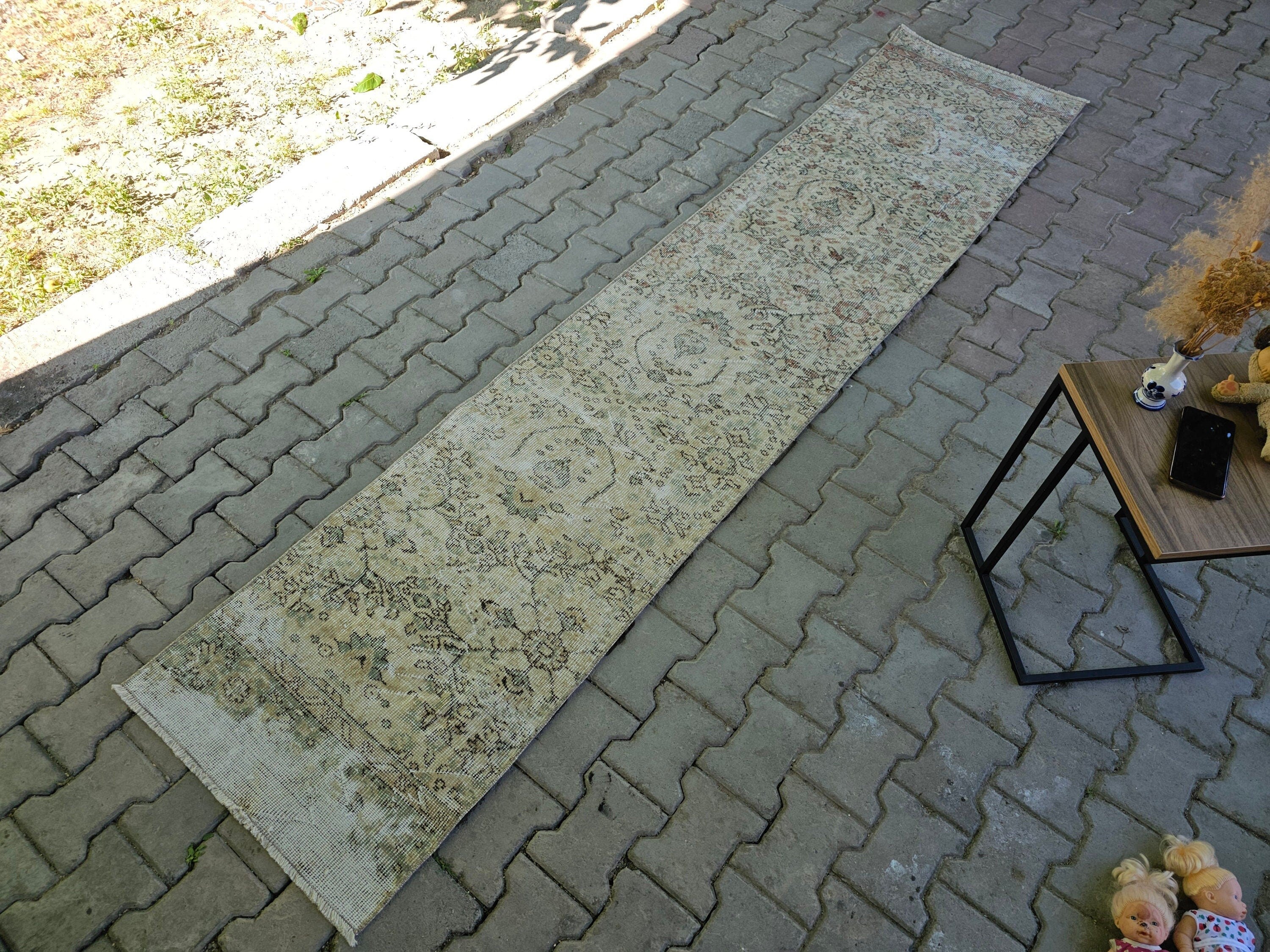 2x10 Narrow Vintage Turkish Oushak Runner Rug for aisle and hallway