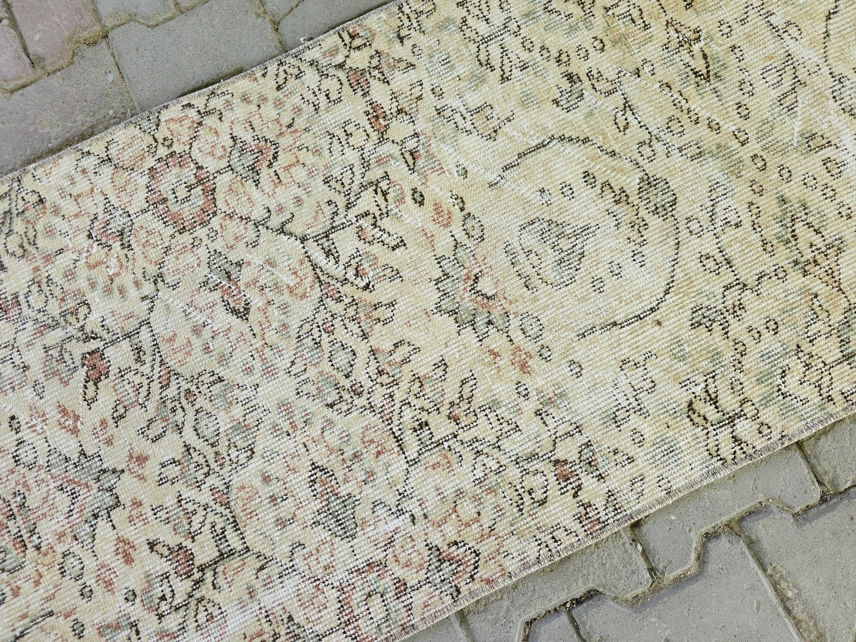 2x10 Narrow Vintage Turkish Oushak Runner Rug for aisle and hallway