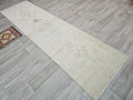Hand Knotted Wool Oushak Runner Rug: 3x11 Cream Beige Turkish Rug