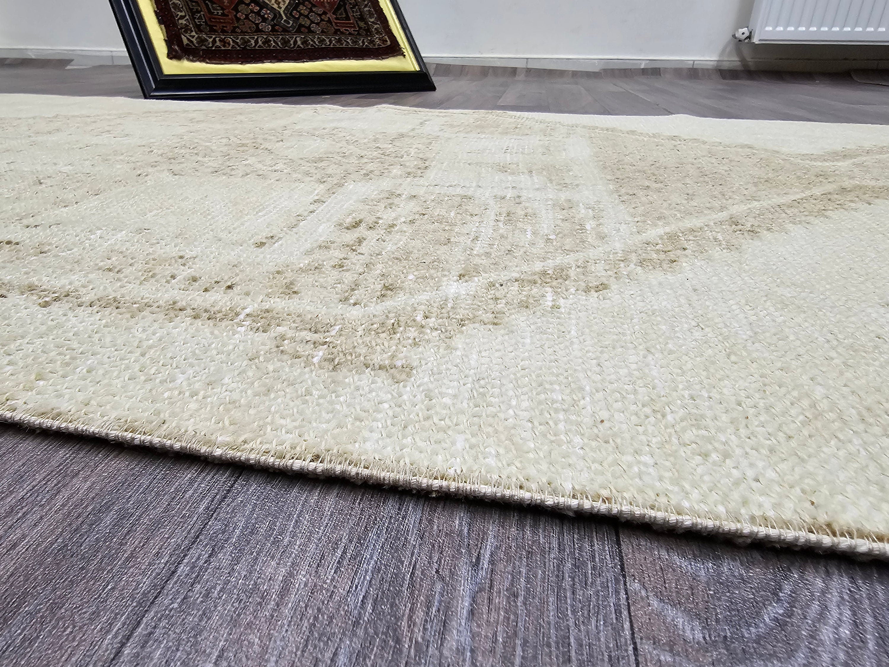 Hand Knotted Wool Oushak Runner: 3x12 ft Neutral Turkish Rug