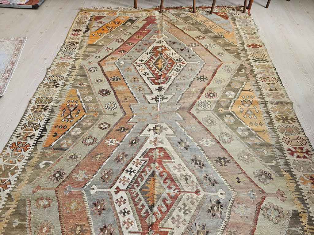 Vintage Turkish Kilim Rug: Handwoven Wool Tribal Area Rug (6.25x13.40 feet)