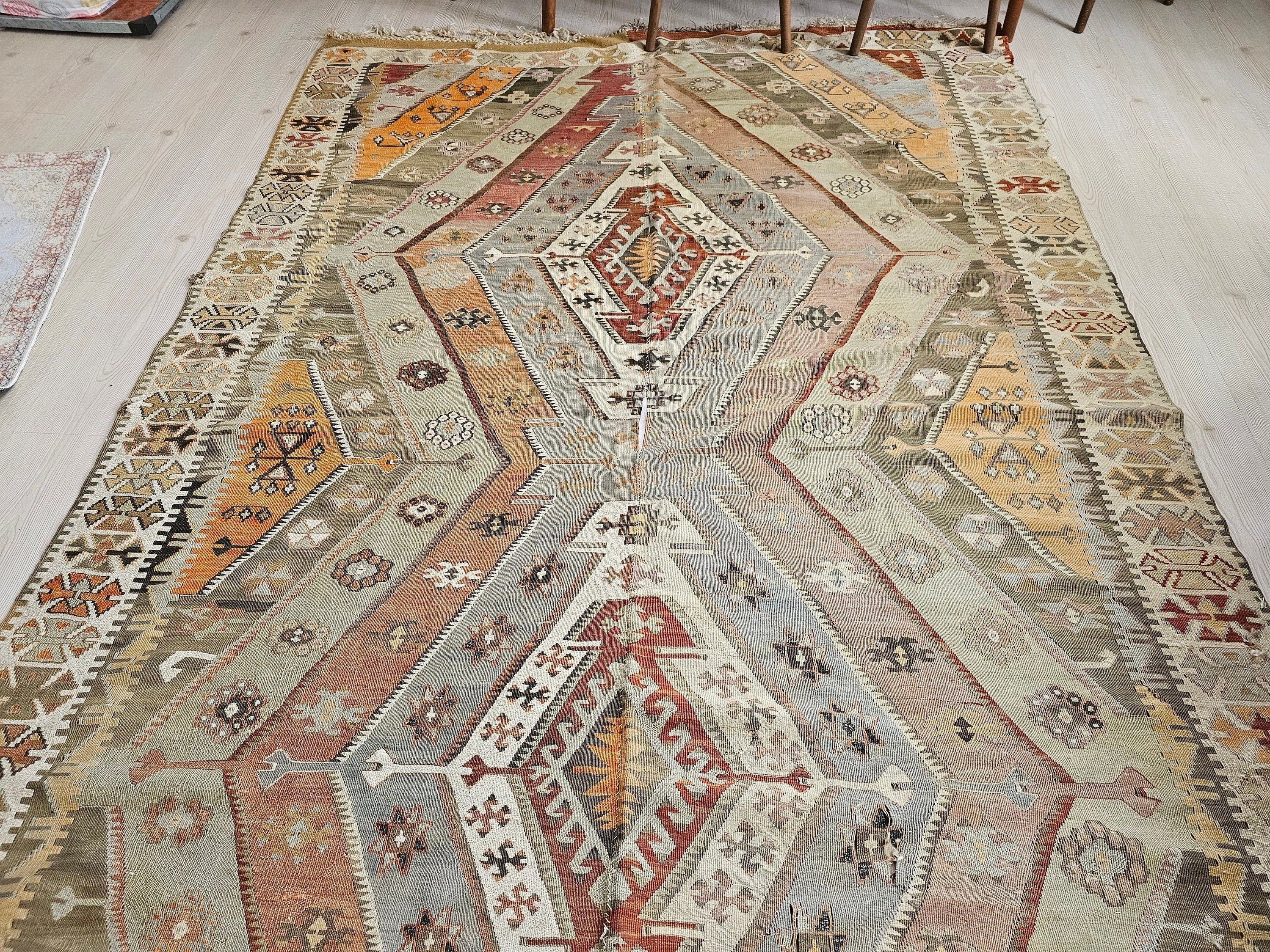 Vintage Turkish Kilim Rug: Handwoven Wool Tribal Area Rug (6.25x13.40 feet)