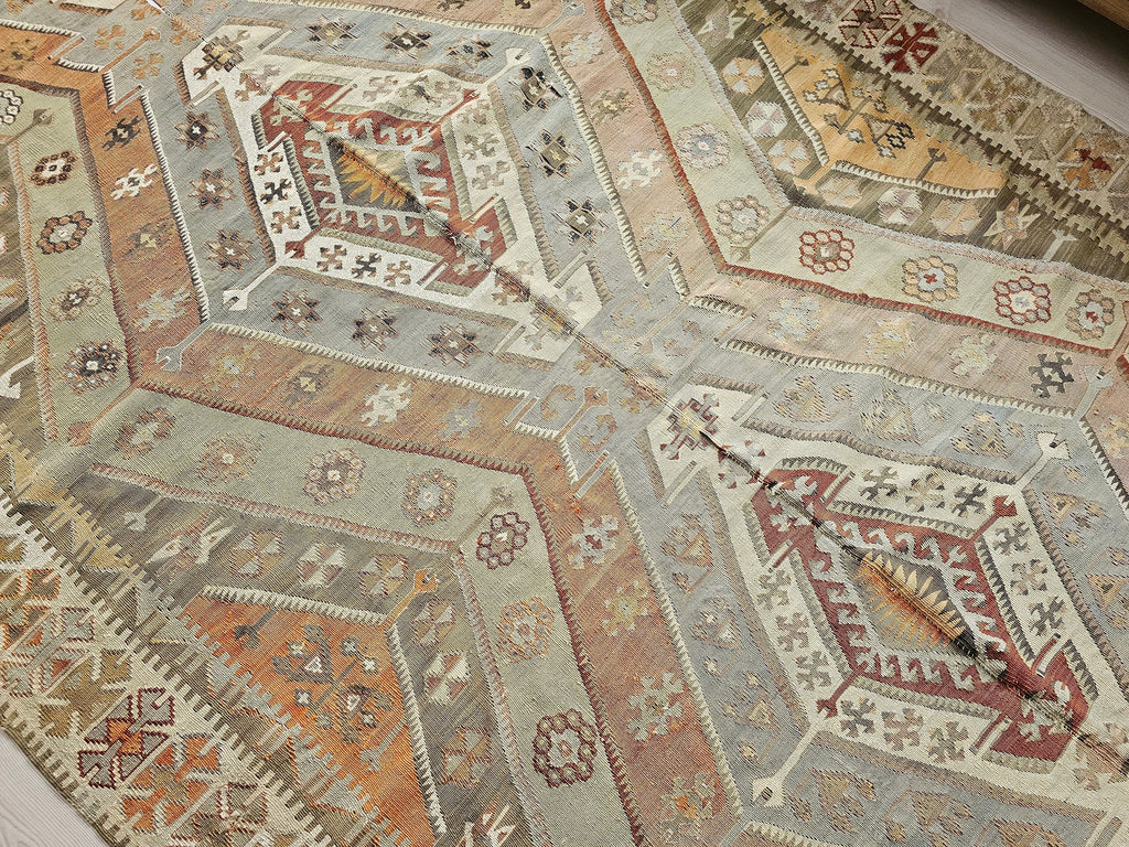 Vintage Turkish Kilim Rug: Handwoven Wool Tribal Area Rug (6.25x13.40 feet)