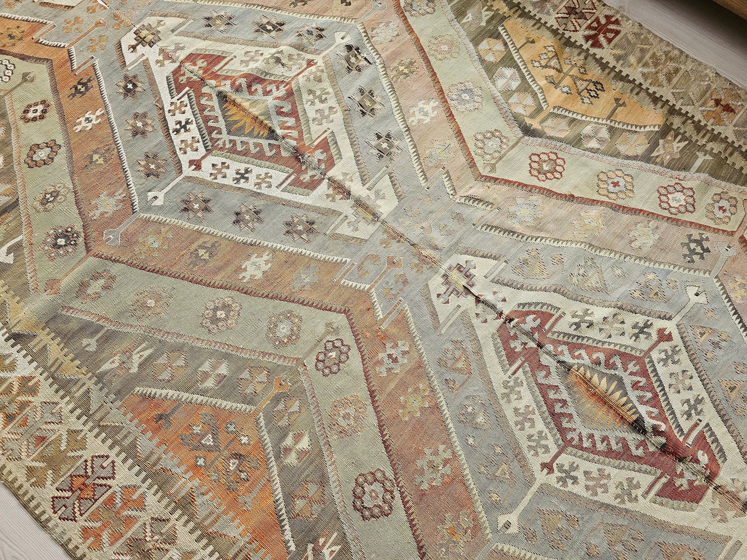 Vintage Turkish Kilim Rug: Handwoven Wool Tribal Area Rug (6.25x13.40 feet)