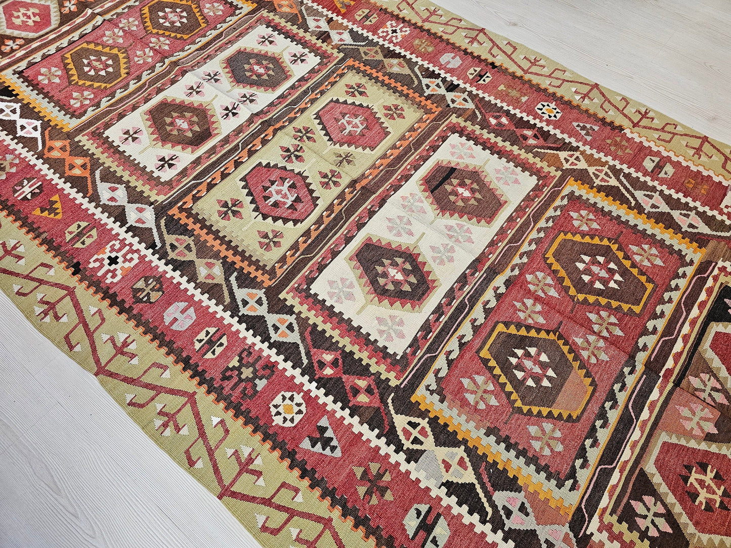 Anatolian Kilim Rug / 5x11.60 feet / Original Vegetable Dyed Vintage Kilim Rug | Rug for Office | Turkish Rug | Oushak Rug | Boho Chic Rug