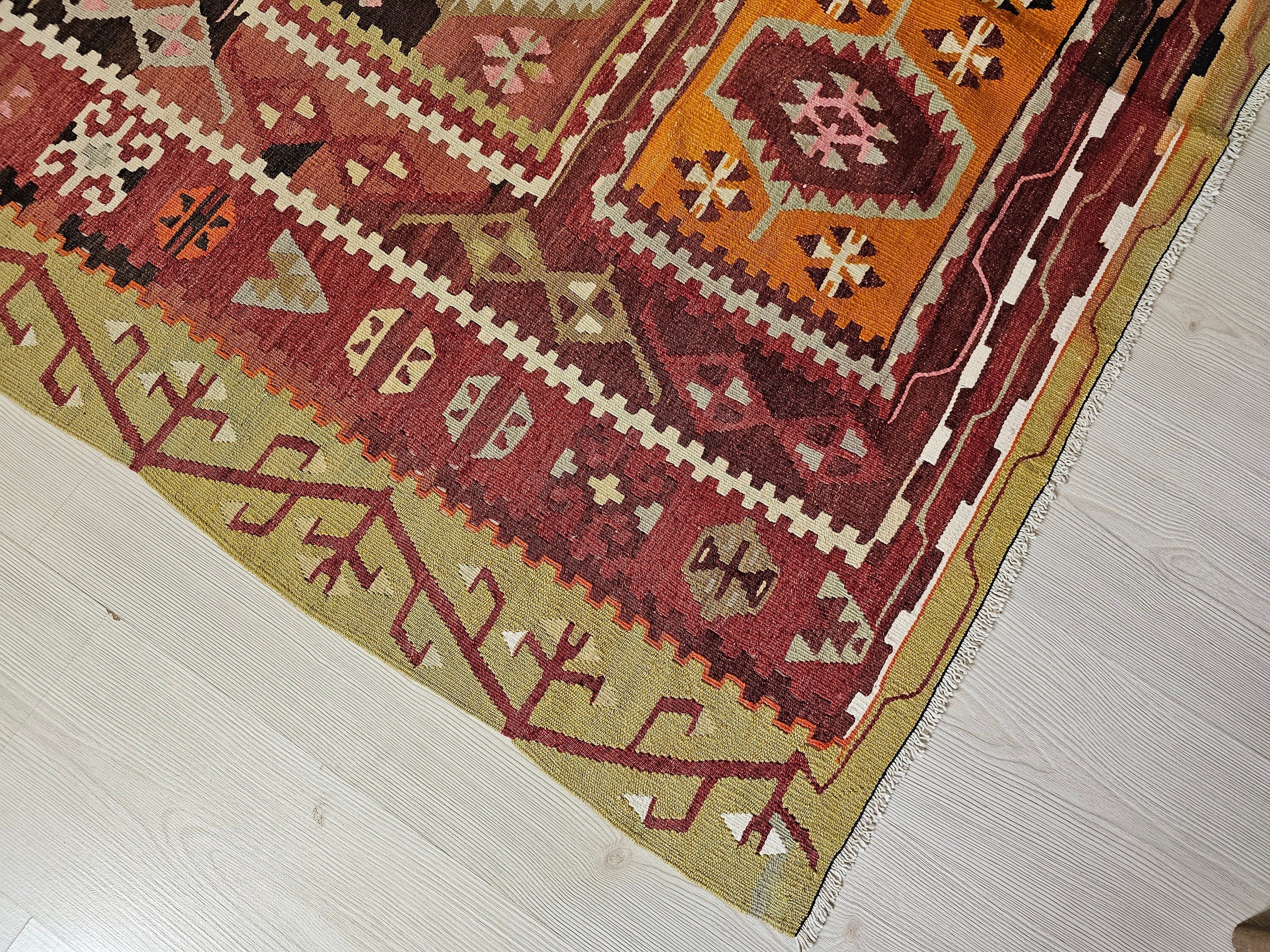 Vintage Anatolian Kilim Rug: 5x11.6 ft, Vegetable Dyed Turkish Rug