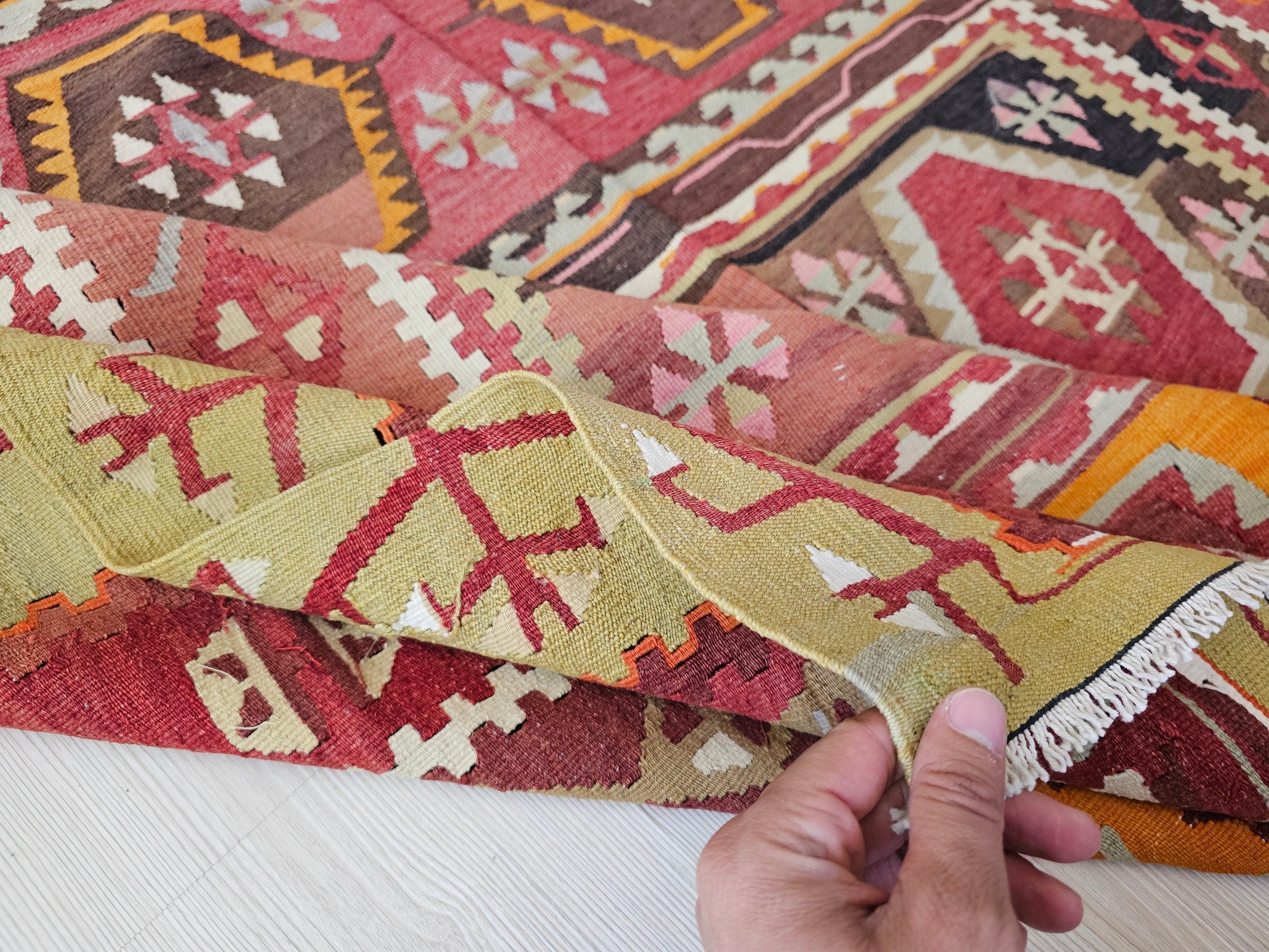 Vintage Anatolian Kilim Rug: 5x11.6 ft, Vegetable Dyed Turkish Rug