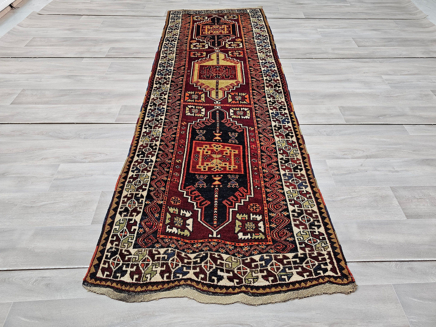 Antique Wool Runner Rug //3.40x9.80 feet