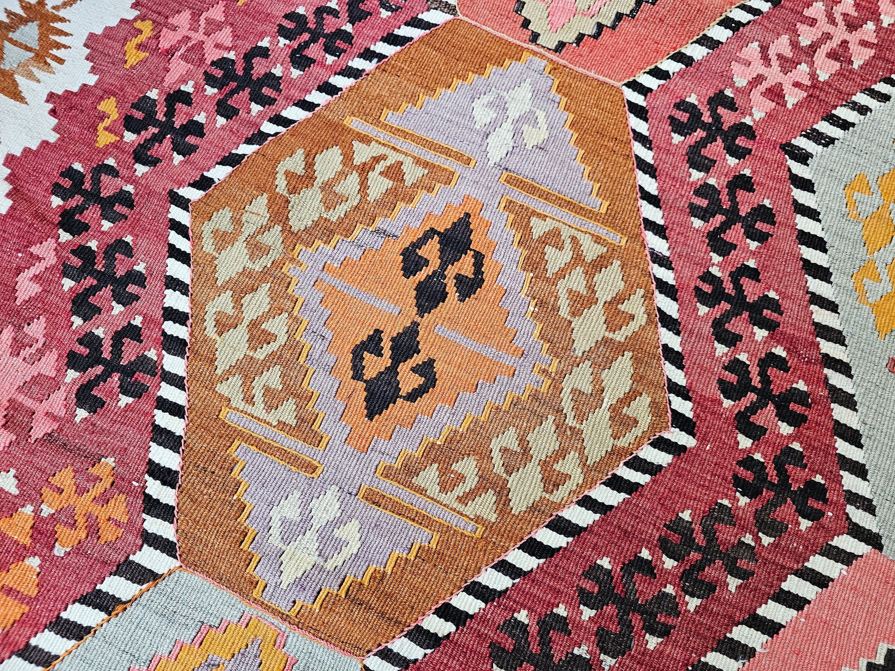 Vintage Kilim Rug: 6.40x12.20 ft, Turkish Oushak Rug, Pastel Colors