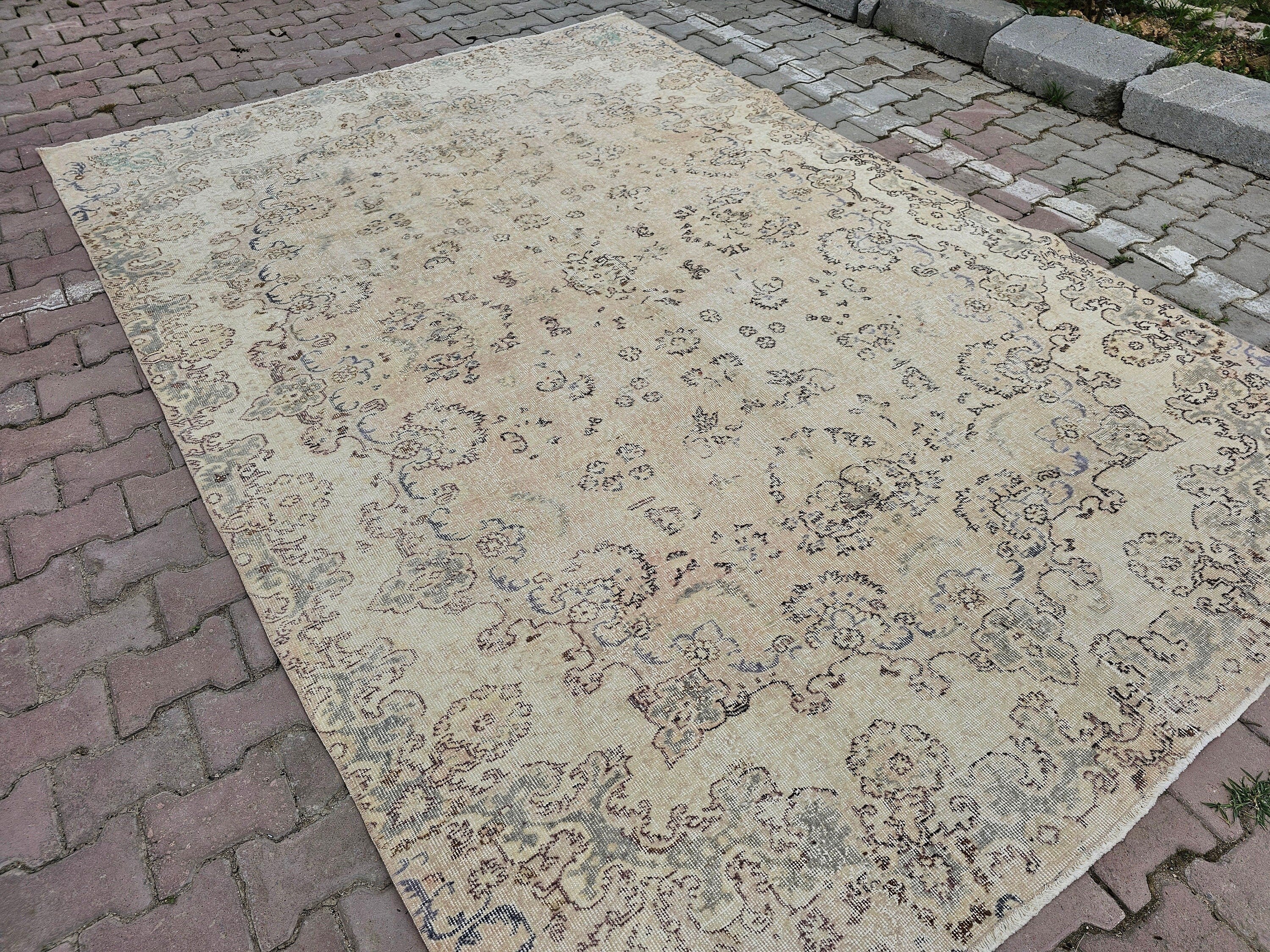 Vintage Oushak Rug 7x10: Handmade Turkish Wool Area Rug