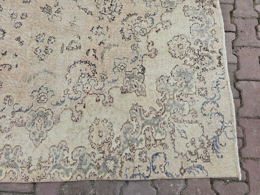 Vintage Oushak Rug 7x10: Handmade Turkish Wool Area Rug