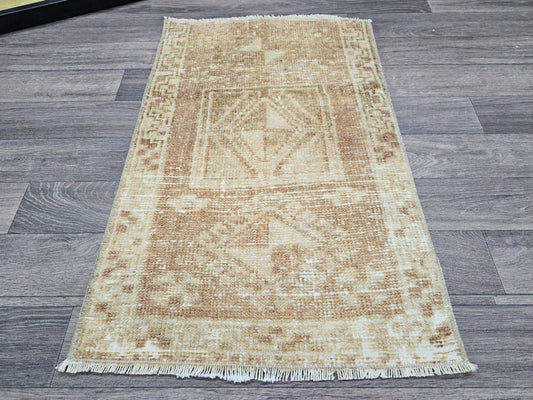 20x30 Inches Neutral Vintage Door Mat - Hand Knotted Wool Bath Mat - Unique Mini Turkish Oushak Rug - Handmade Floor Decor