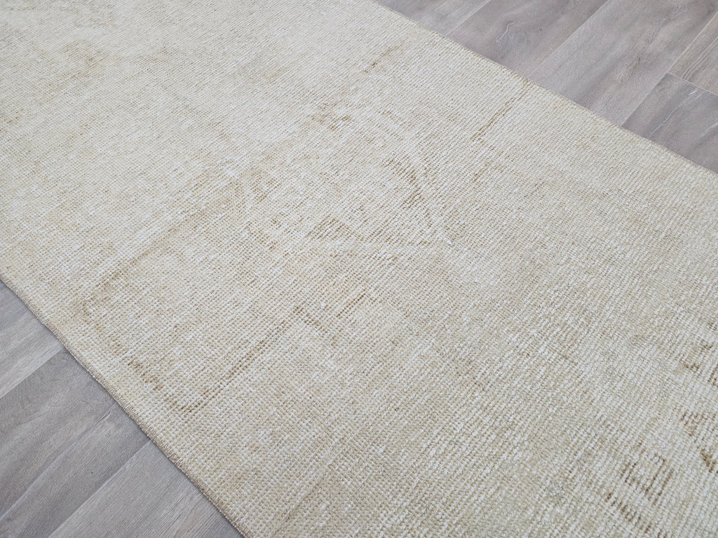 Neutral Beige Vintage Handwoven Wool Runner Rug - 3x11 feet | Timeless Hallway Carpet