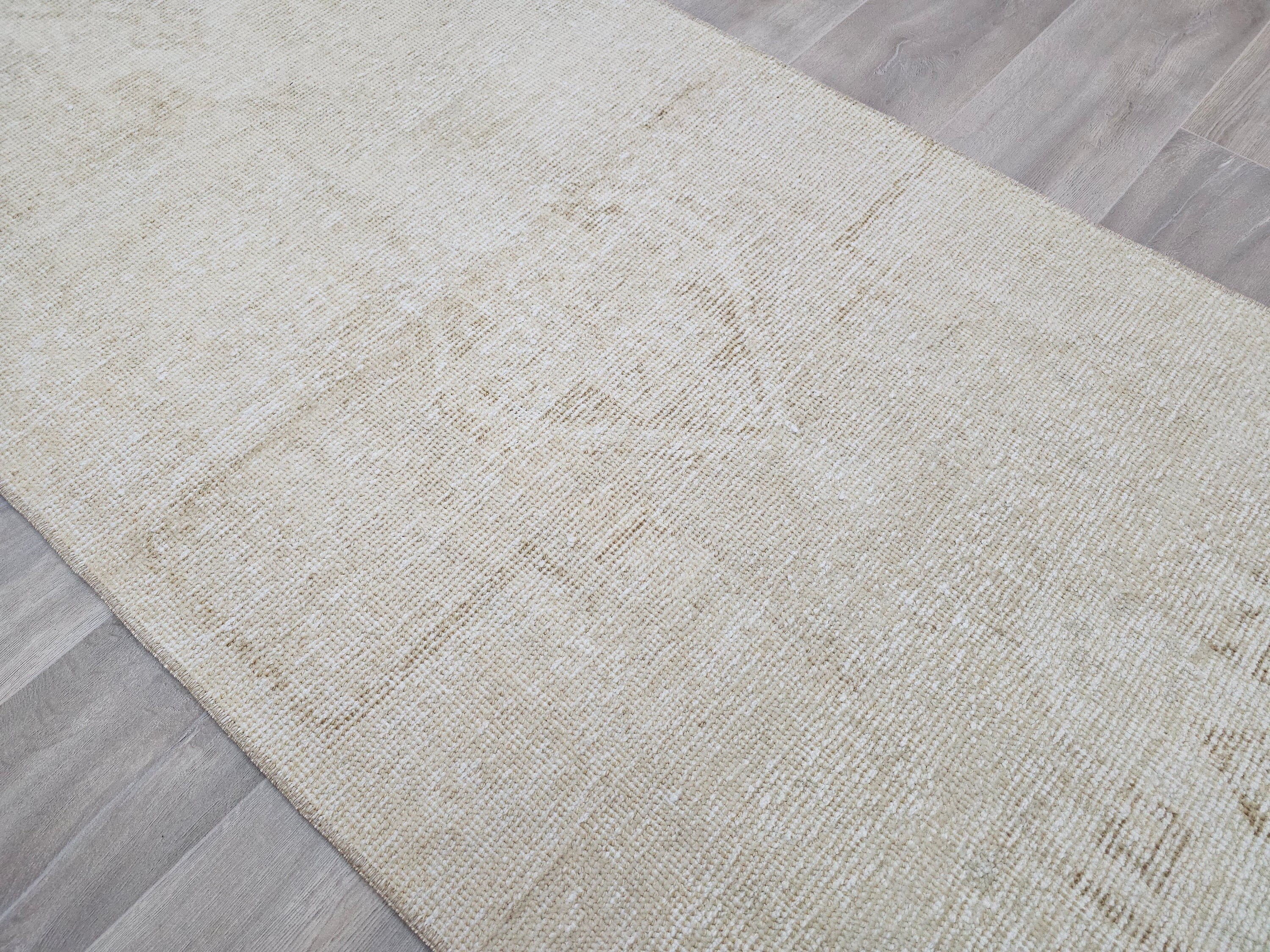 Neutral Beige Vintage Handwoven Wool Runner Rug - 3x11 feet | Timeless Hallway Carpet