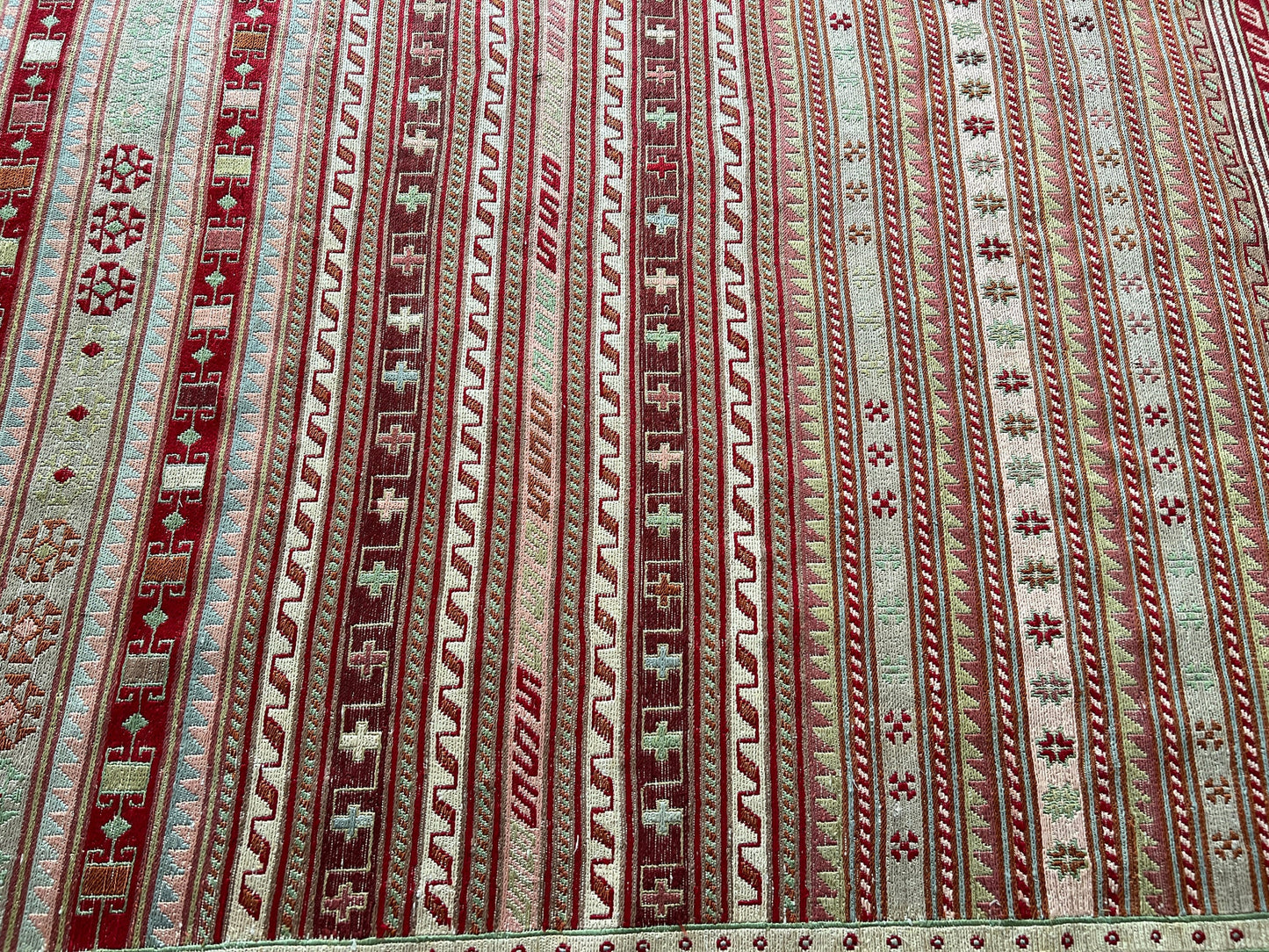 6x9 Silk SOUMAK Kilim Rug /6.36x8.70 feet/ Kelim Teppich , Hand Knotted Wool Vintage Striped Kilim Rug for Bedroom and Library Room