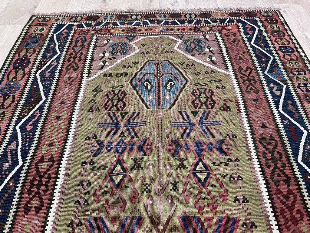 Handmade Erzurum Kilim Rug: Vintage Turkish Wool Carpet
