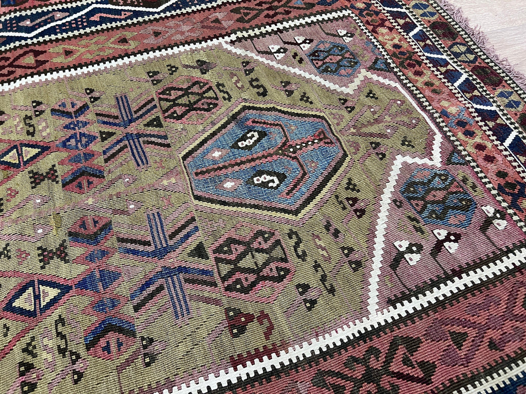Handmade Erzurum Kilim Rug: Vintage Turkish Wool Carpet