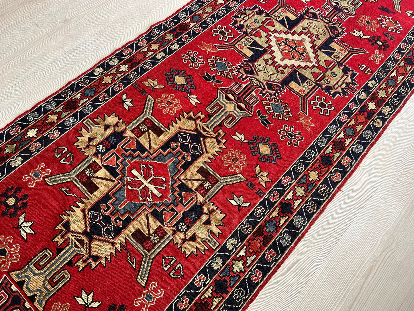 Heriz Runner Rug - Vintage Runner for Hallway - Antique Runner for Kitchen - Wool on Wool Hand Knotted High Quality Geometric design Runner