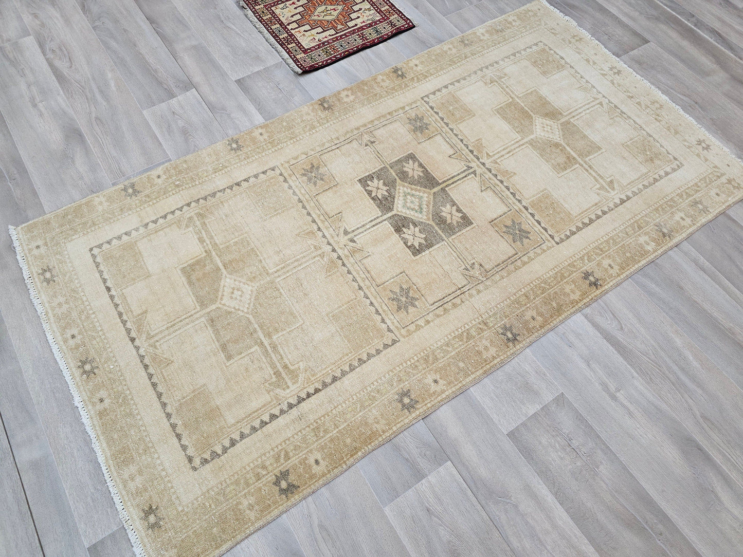 4x7 Neutral Vintage Turkish Rug Beige and Brown // 3.70x6.90 feet