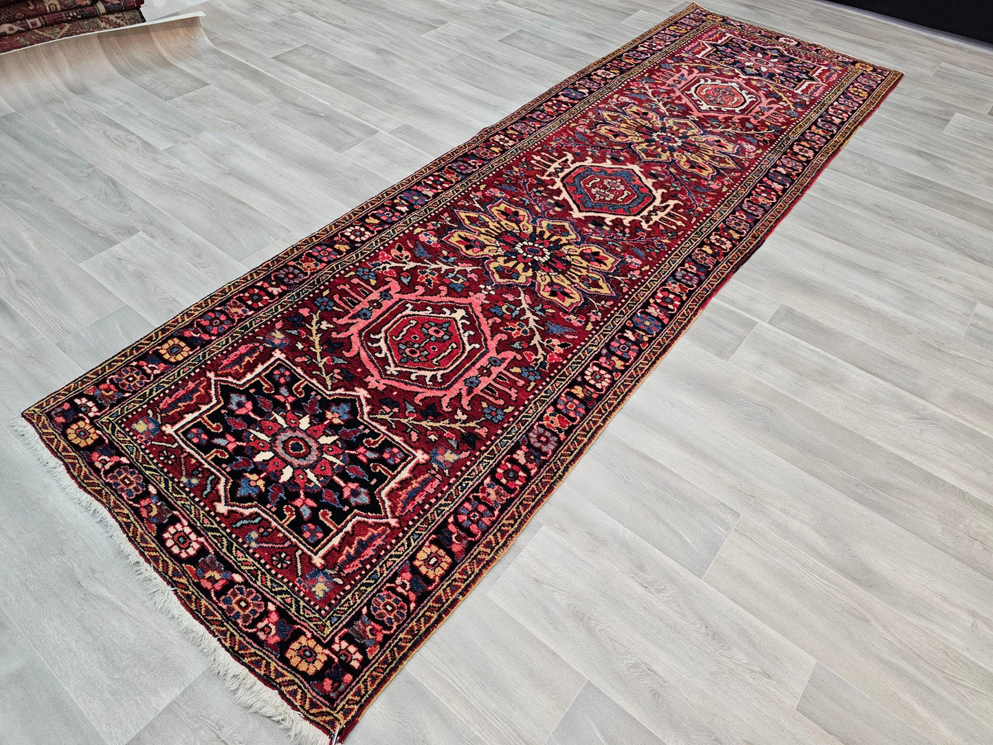 3.60x11.25 feet Hand Knotted Heriz Runner rug for Hallway and Kitchen - Authentic Wool Anatolian Runner Rug - Decorative Runner