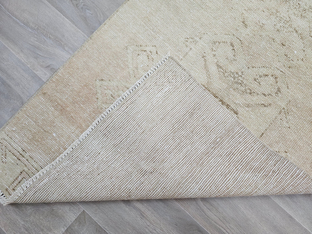 Hand Knotted Turkish Runner Rug 3x12: Vintage Wool Hallway Carpet