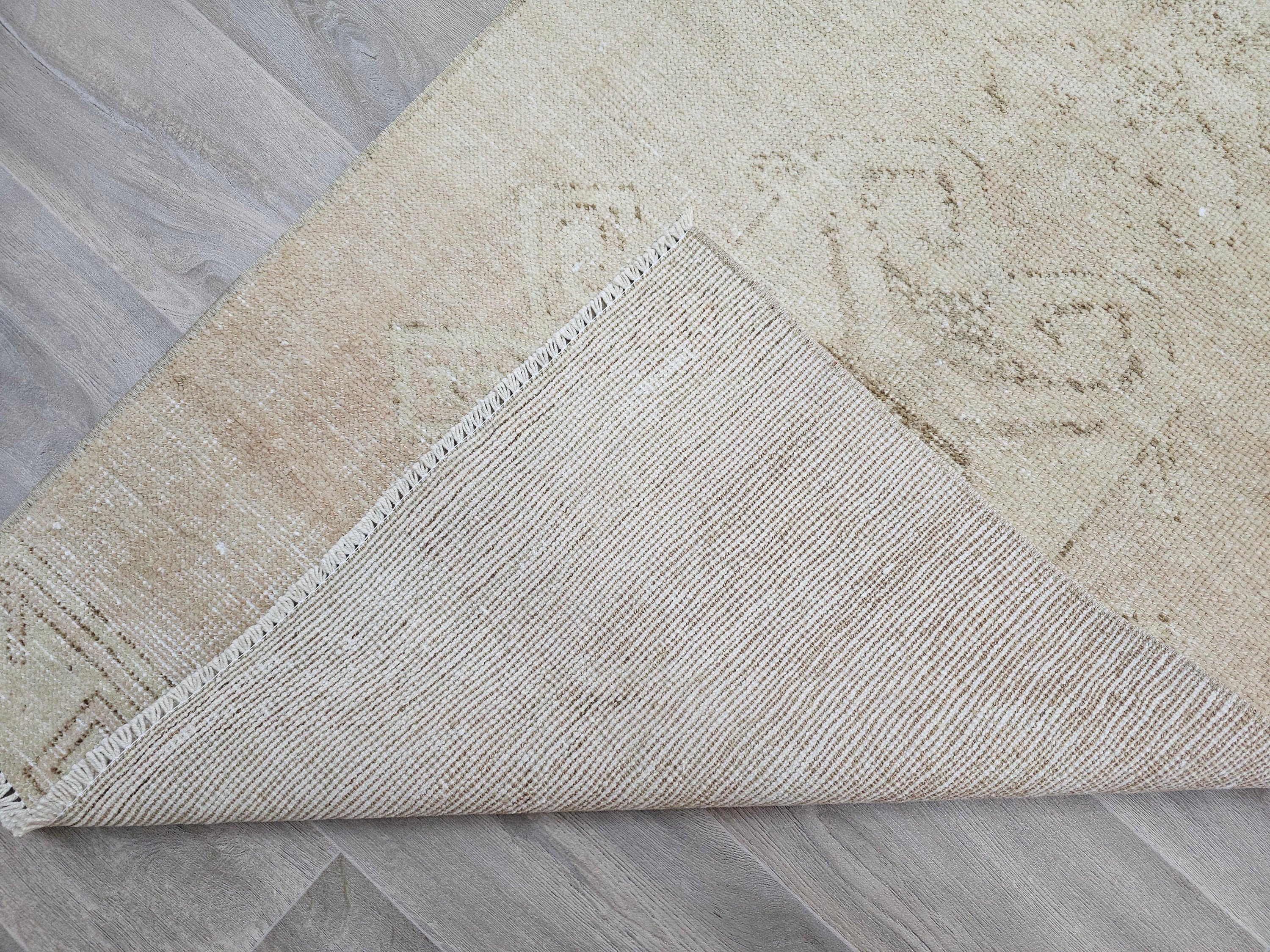 Hand Knotted Turkish Runner Rug 3x12: Vintage Wool Hallway Carpet