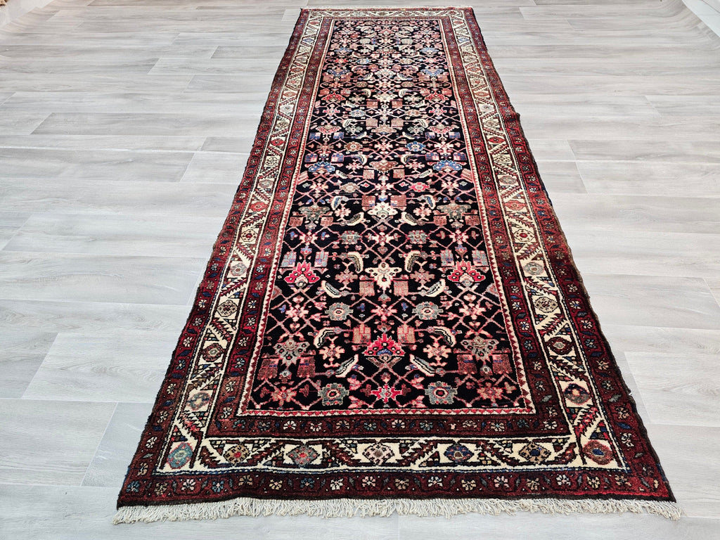 Hand Knotted Wool Runner Rug: Vintage Turkish Hallway Rug (3.70x10 feet)