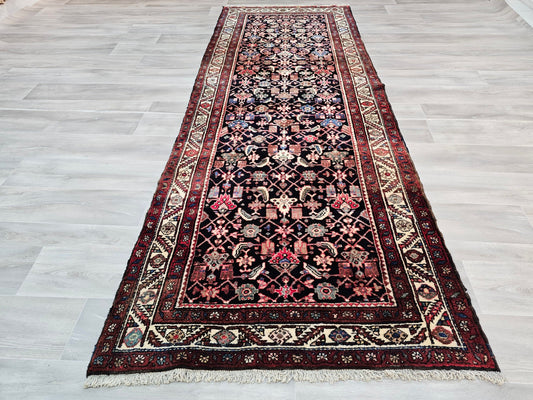 4x10 Hand Knotted Wool Vintage Runner Rug - Authentic Turkish Runner Rug - Wide Hallway Runner - Boho Runner //3.70x10 feet