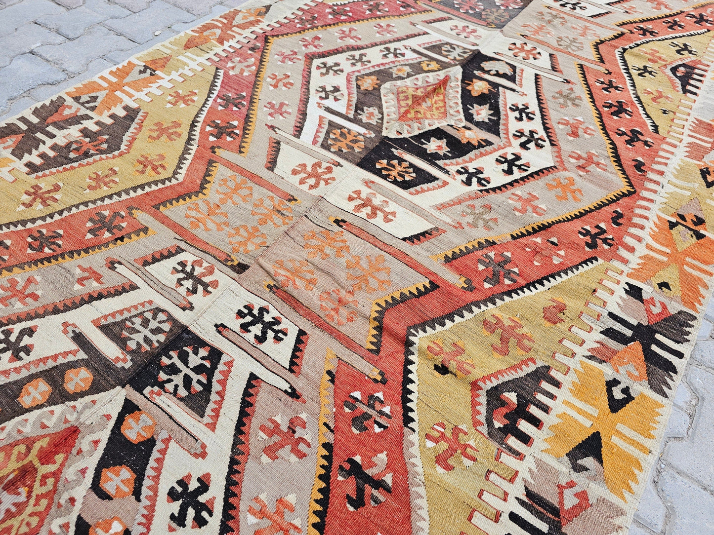 4x11 Wide Vintage Turkish Kilim Runner Rug - Wool on wool Kilim Rug - Kelim Teppich //4.40x11.15 feet